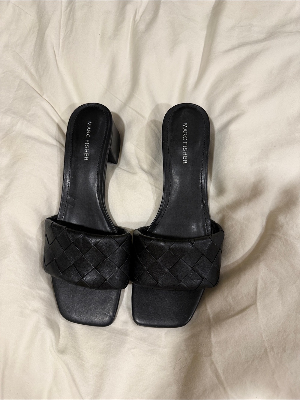 Marc Fisher Black Woven Leather Slide Mules